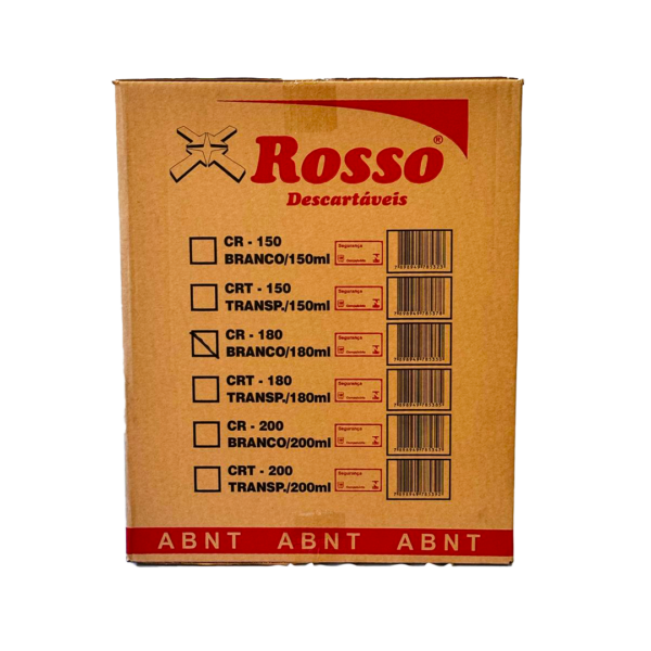 COPO DESCARTAVEL 180ML PS ABNT TIRAS C/100 UN ROSSO CR-180** *CX C/25 TIRAS (2500 COPOS)*