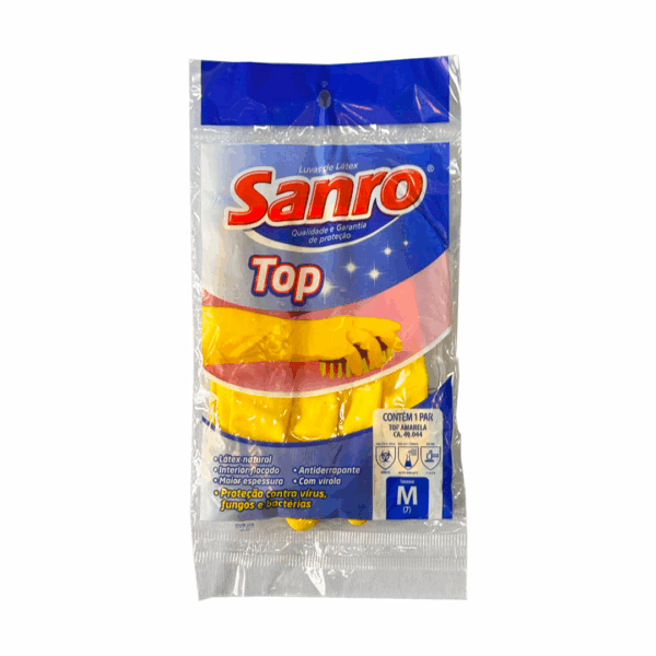 LUVA LATEX SANRO TOP FORRADA AMARELA 'M' FORRADA