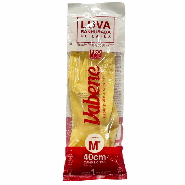 LUVA LATEX LONGA RANHURADA NATURAL M LONGA 40CM VABENE